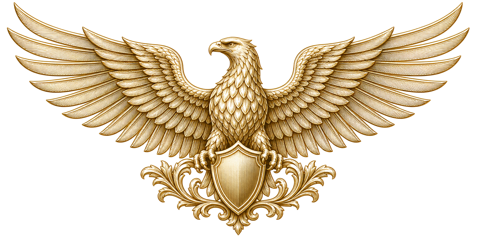 Golden heraldic eagle with spread wings, the Elevate Web Studio emblem
