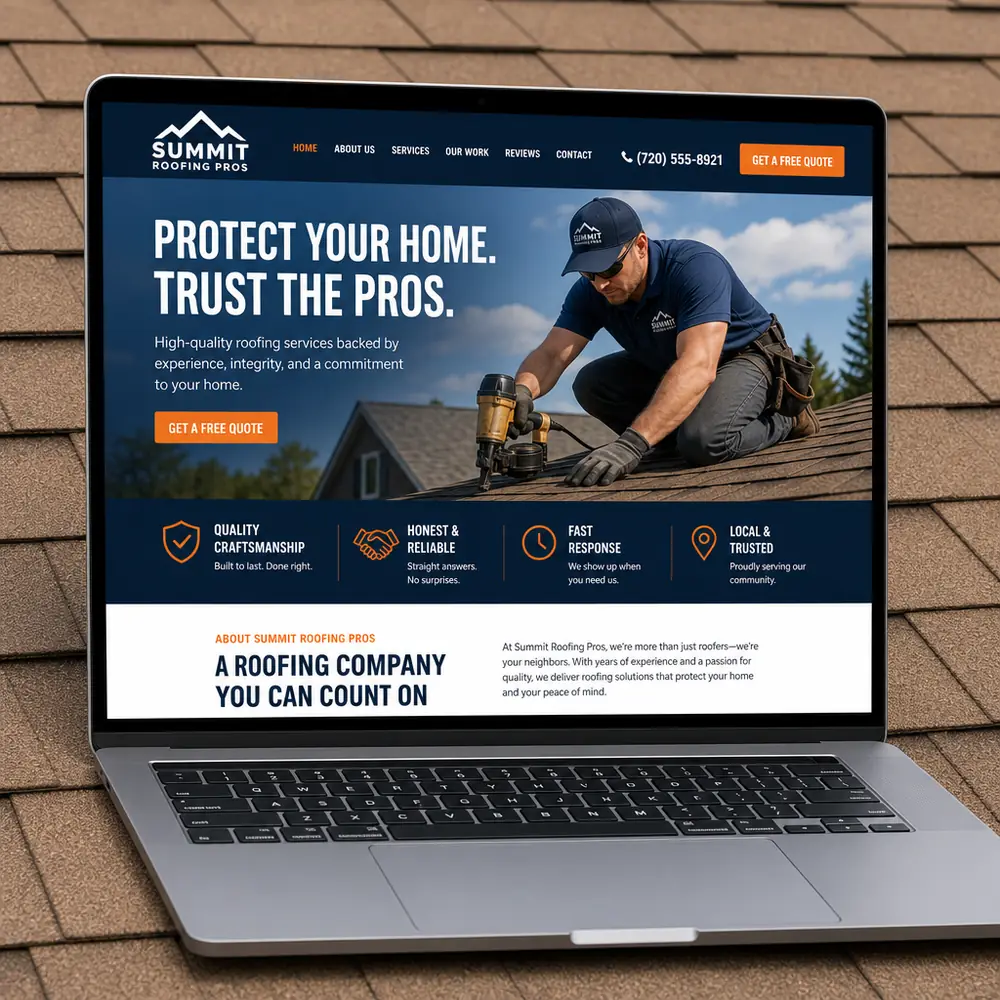 Website designed by Elevate Web Studios for Summit Roofing Pros, a well trusted roofing contractor — with instant quote requests and service breakdowns